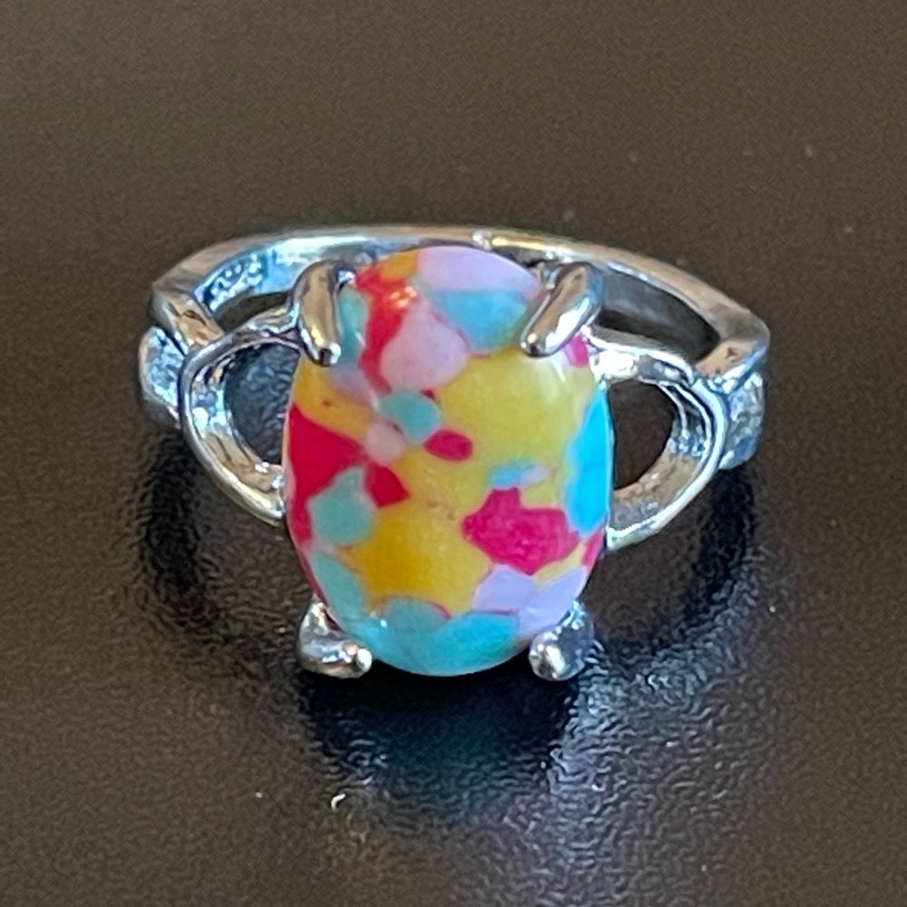 Multicolor gemstone S925 silver ring size 6
